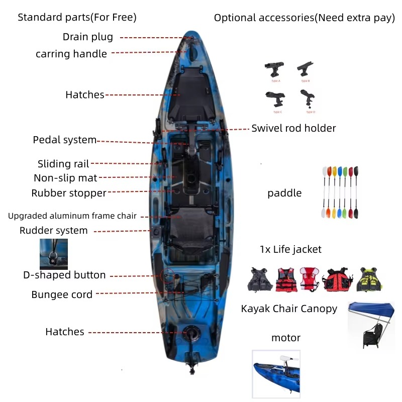 Fishing Kayak Pedal Drive - 12피트 안정적인 페달식 낚시 카약, 핀